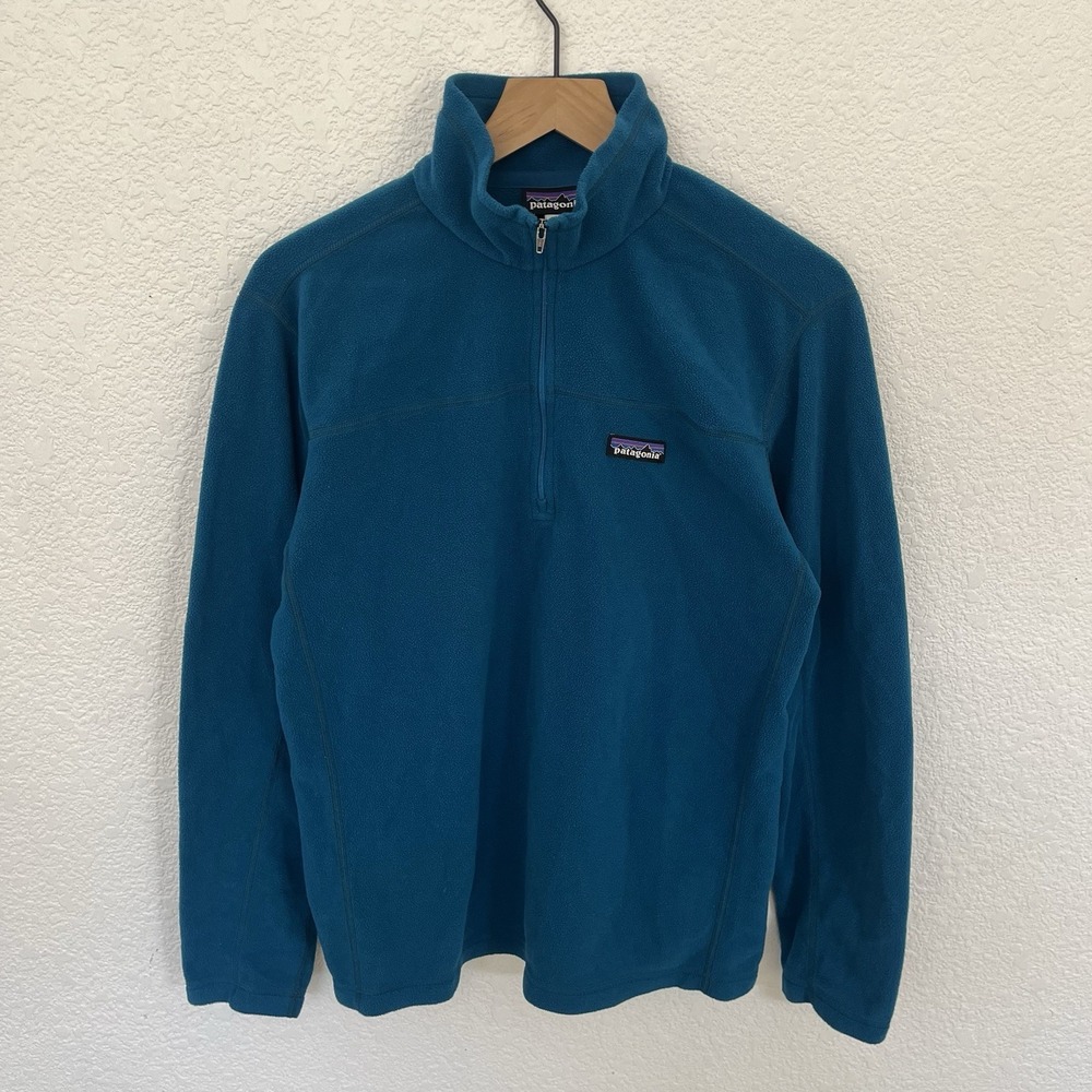 Patagonia Fleece Pullover Mens Size Small Teal Blue Quarter Zip Micro D